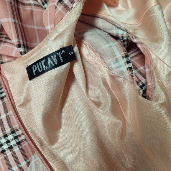 Pink Plaid Fit & Flare Dress With Belted Waist & Cap Sleeves And Pockets Small - Picture 14 of 14